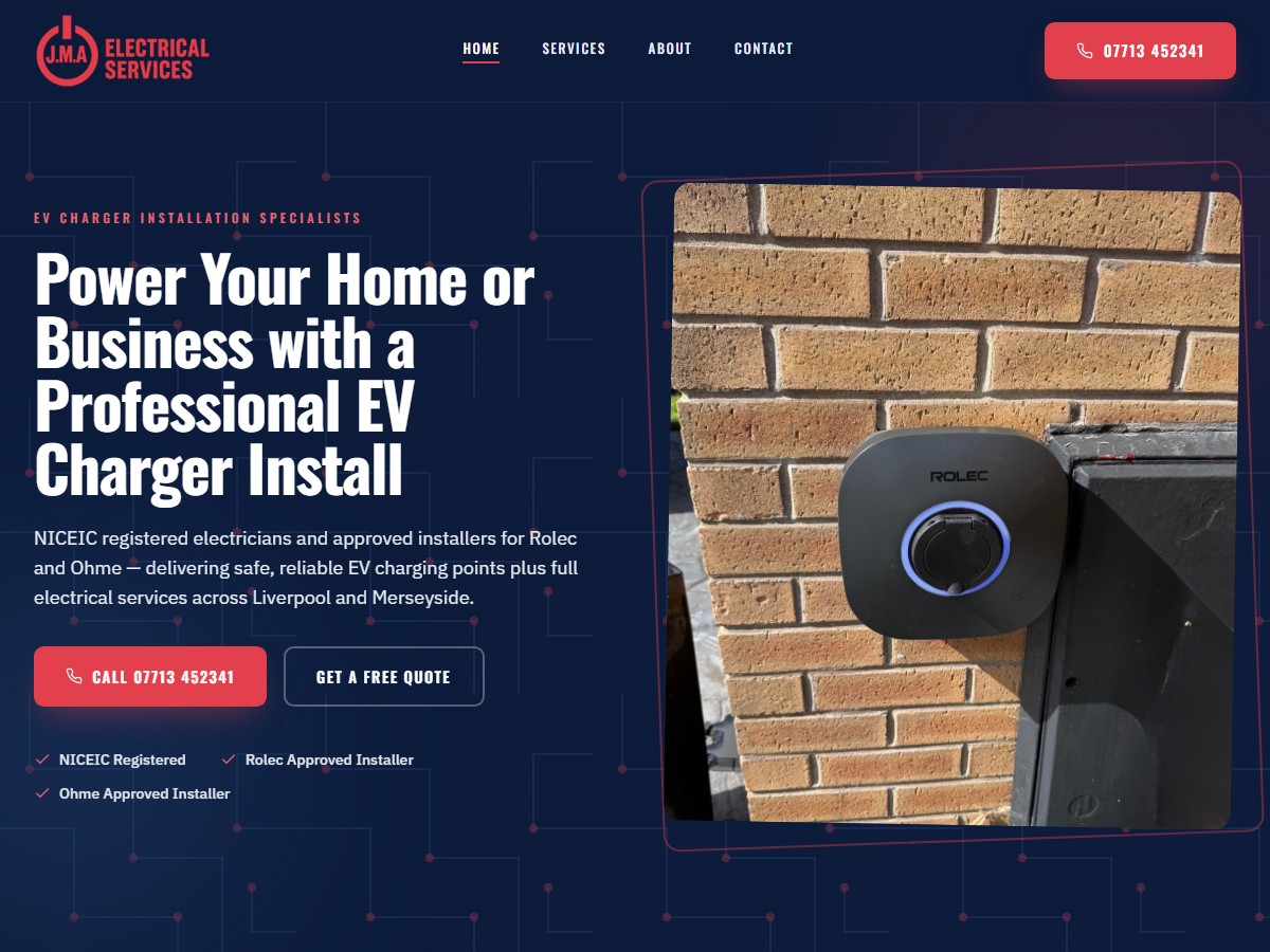 Homepage of the JMA Electrical Services website