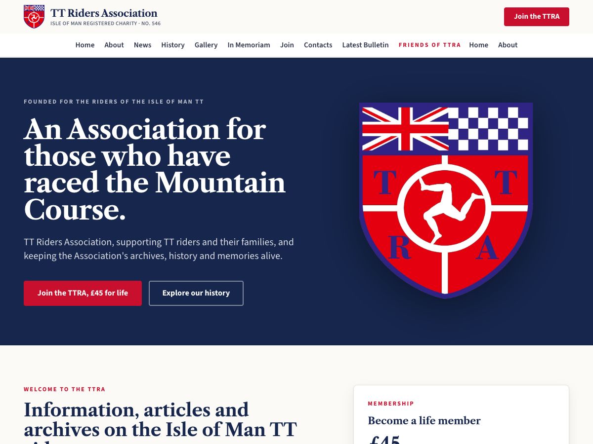 Homepage of the TT Riders Association website